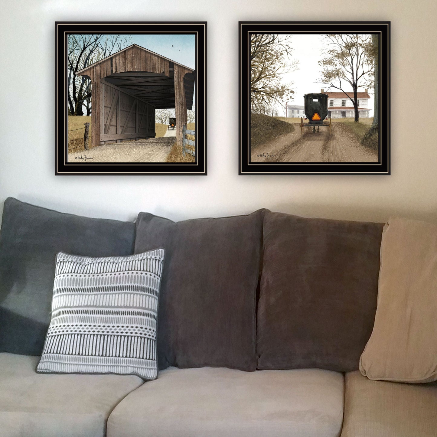 Trendy Decor 4U 2- Piece Vignette Headin' Home, Miller's Creek Bridge Black Framed Wall Art for Living Room, Bedroom Wall Art Print for Home Decor by Billy Jacobs