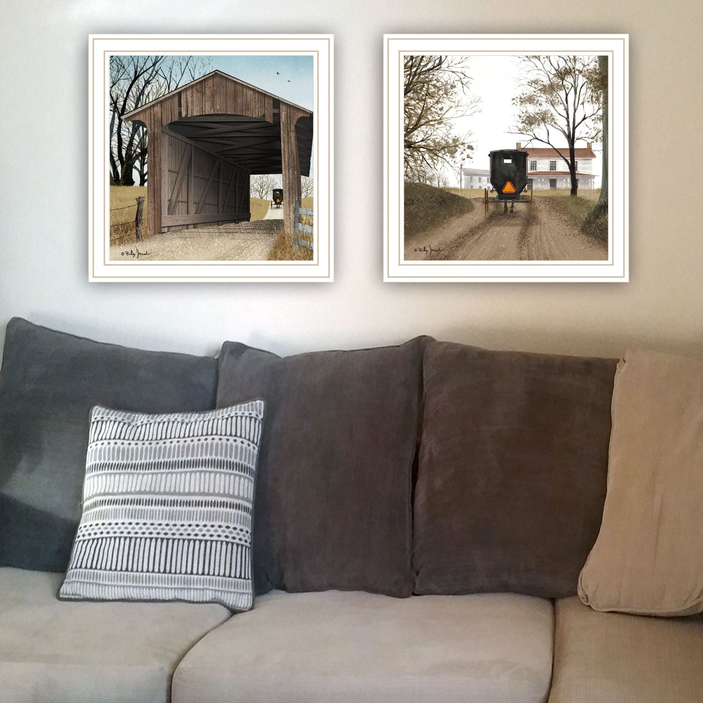 Trendy Decor 4U 2- Piece Vignette Headin' Home, Miller's Creek Bridge White Framed Wall Art for Living Room, Bedroom Wall Art Print for Home Decor by Billy Jacobs