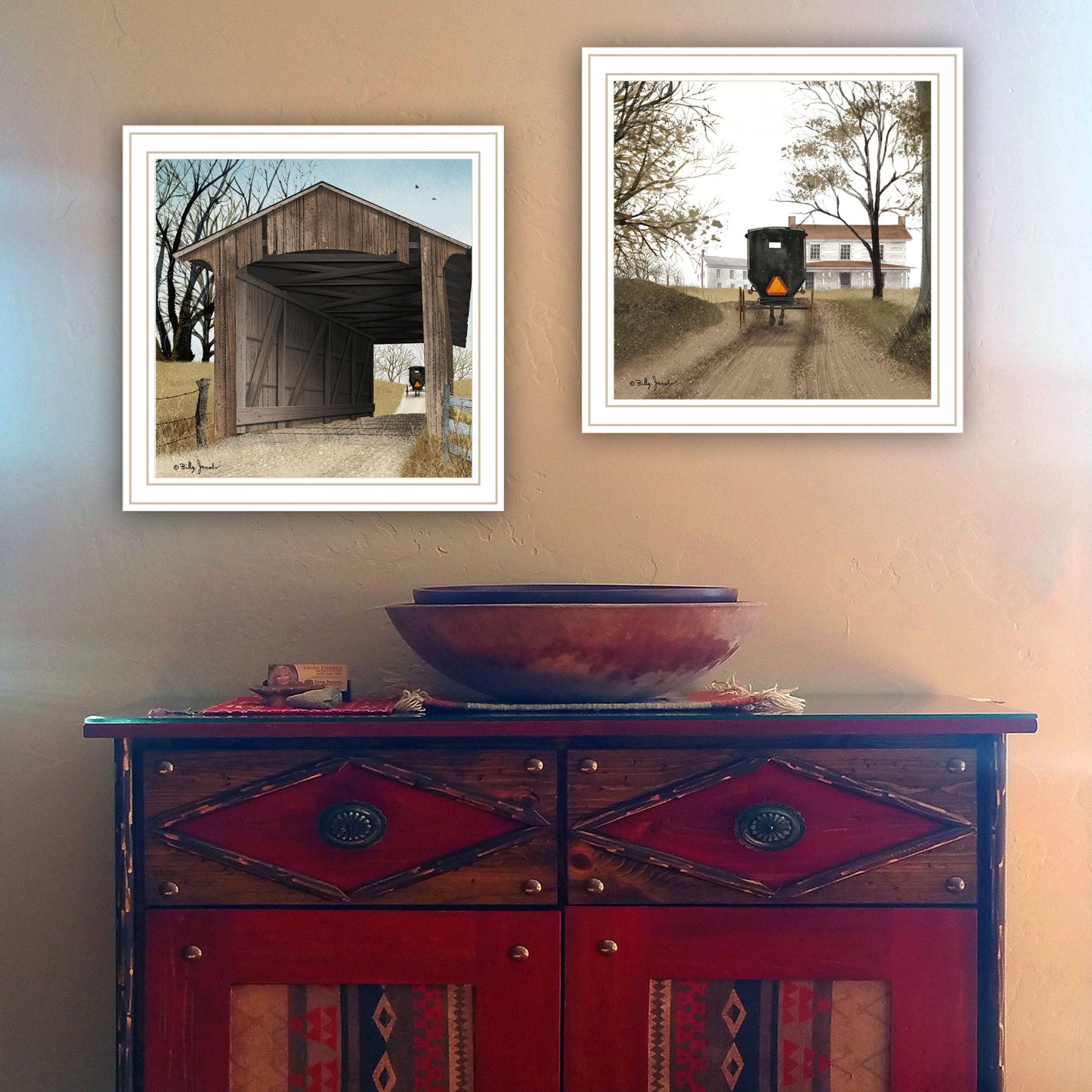 Trendy Decor 4U 2- Piece Vignette Headin' Home, Miller's Creek Bridge White Framed Wall Art for Living Room, Bedroom Wall Art Print for Home Decor by Billy Jacobs