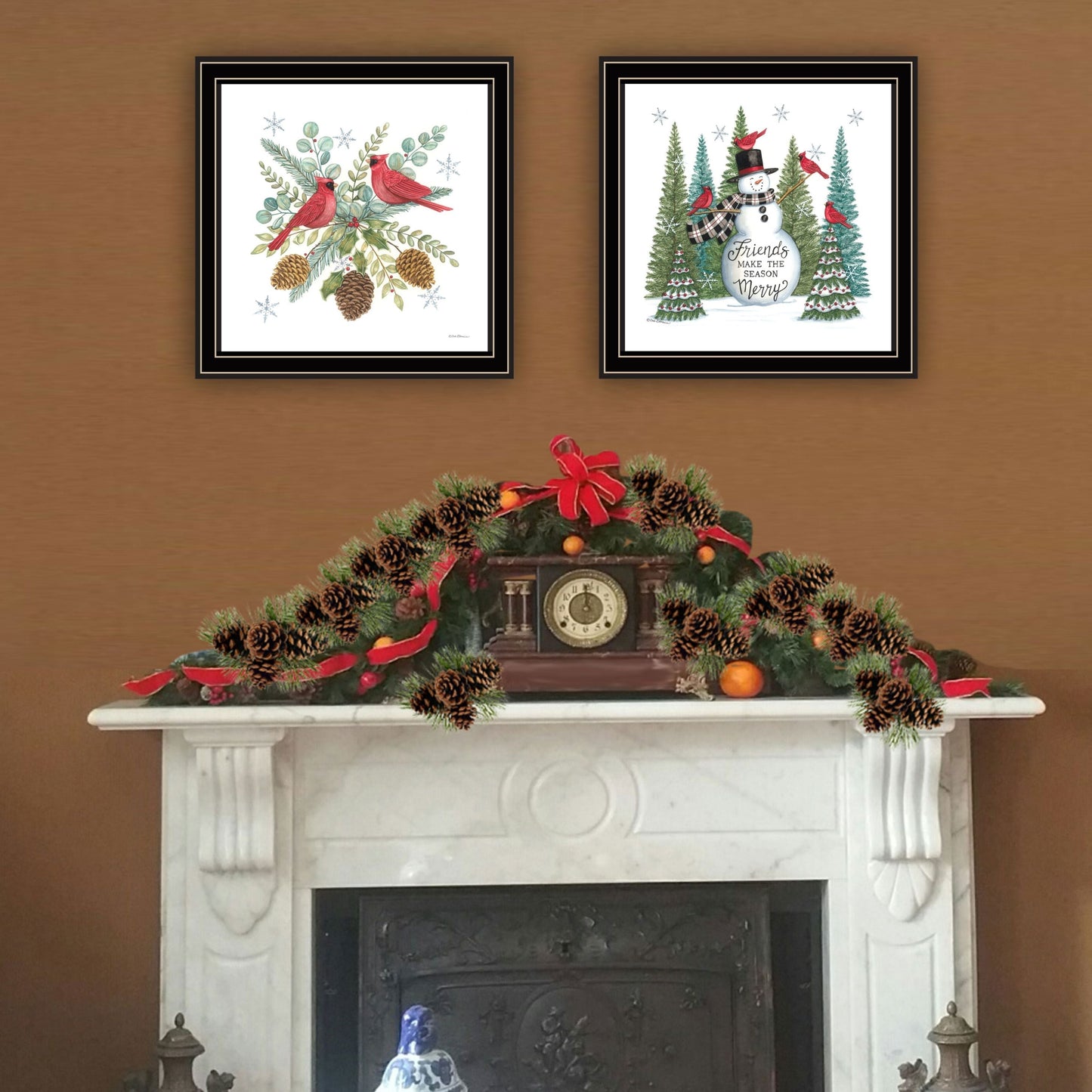 Trendy Decor 4U 2- Piece Vignette Friends Make the Season Merry Black Framed Wall Art for Living Room, Bedroom Wall Art Print for Home Decor by Deb Strain