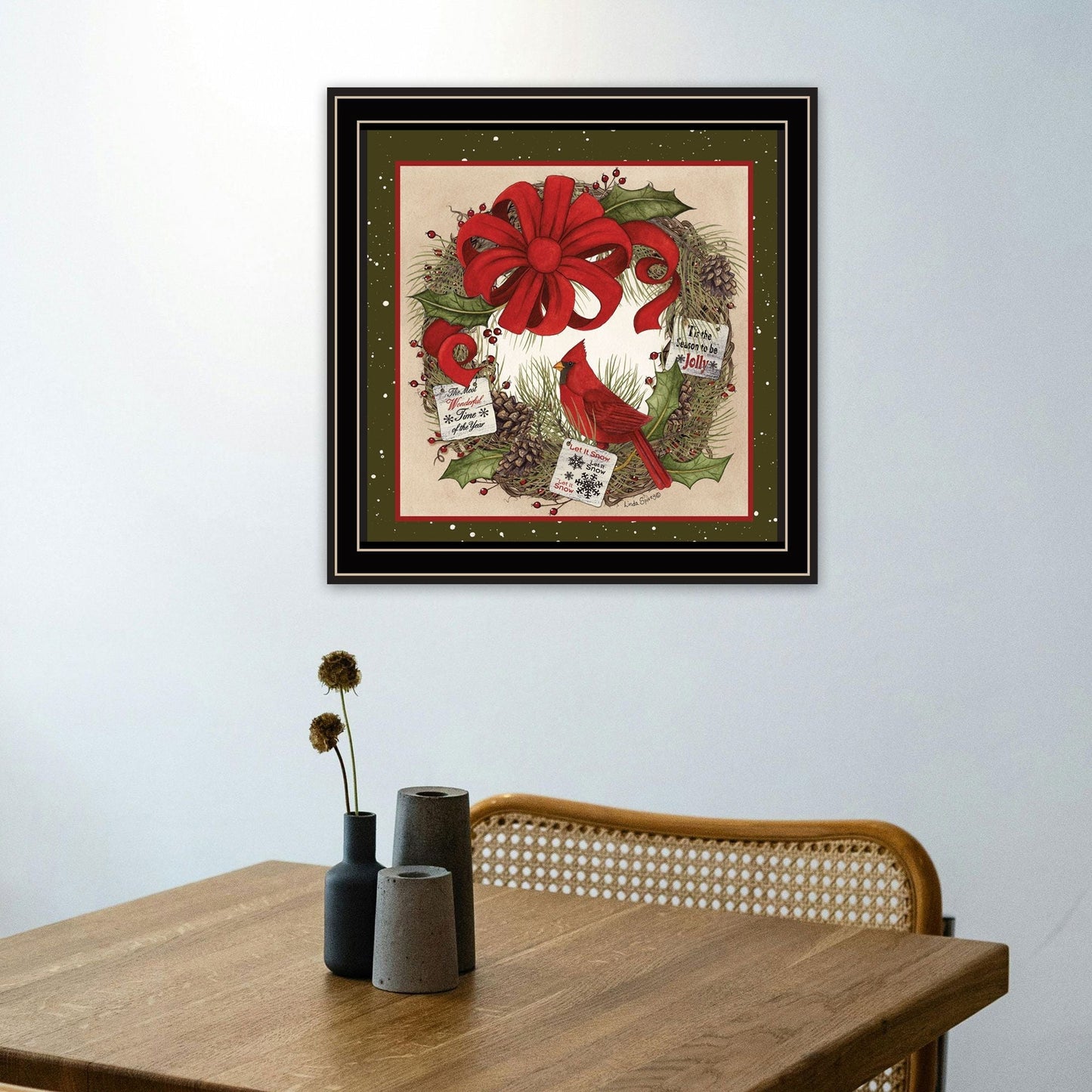 Trendy Decor 4U Cardinal Wreath Black Framed Wall Art for Living Room, Bedroom Wall Art Print for Home Decor by Linda Spivey