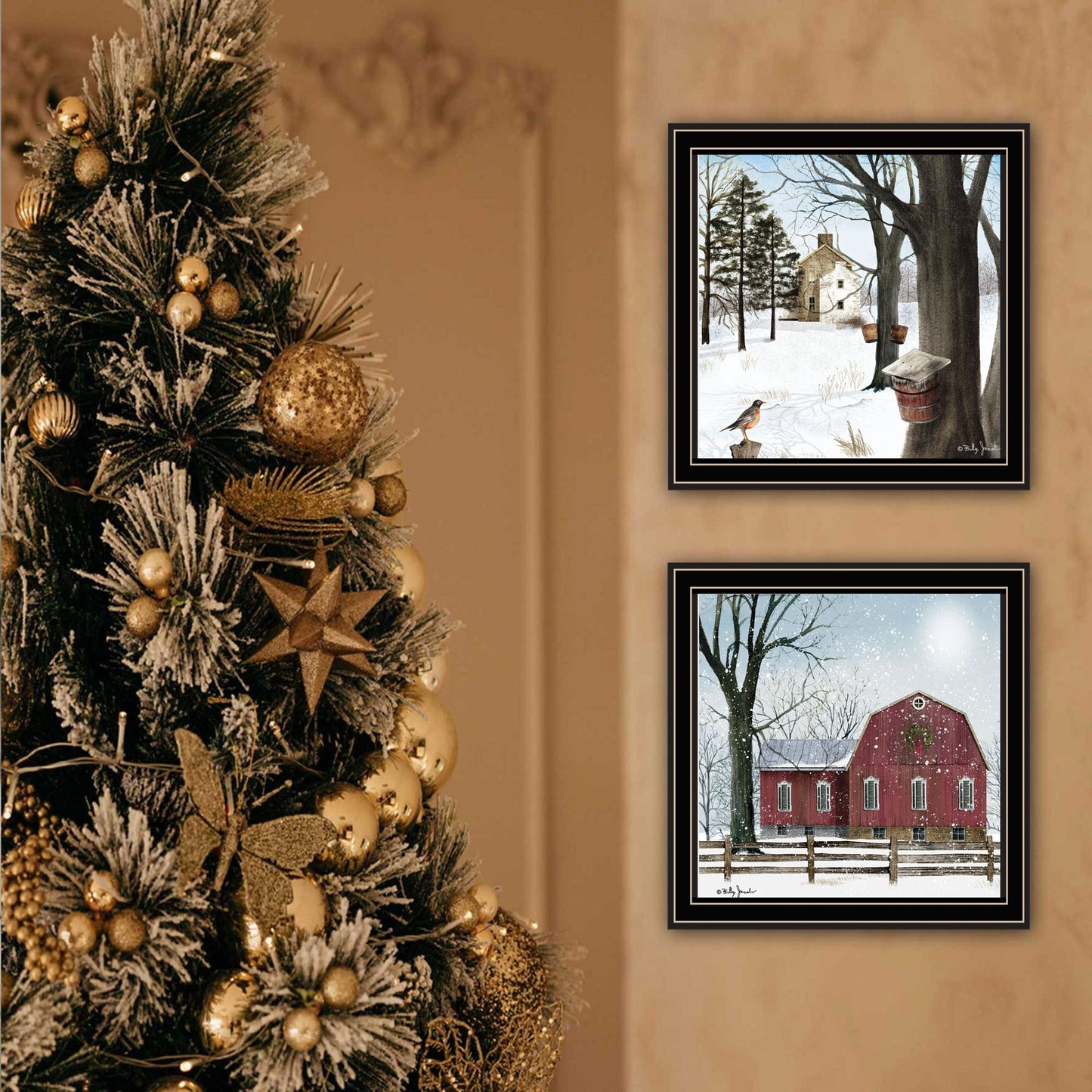 Trendy Decor 4U 2- Piece Vignette A Little Snow, Waiting for Spring Black Framed Wall Art for Living Room, Bedroom Wall Art Print for Home Decor by Billy Jacobs
