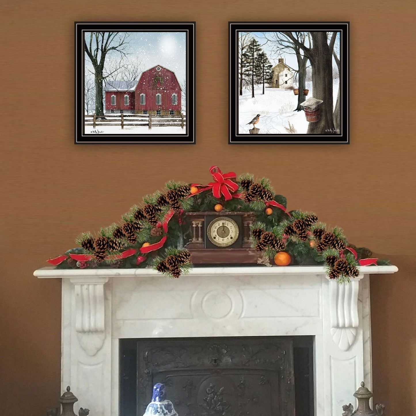 Trendy Decor 4U 2- Piece Vignette A Little Snow, Waiting for Spring Black Framed Wall Art for Living Room, Bedroom Wall Art Print for Home Decor by Billy Jacobs