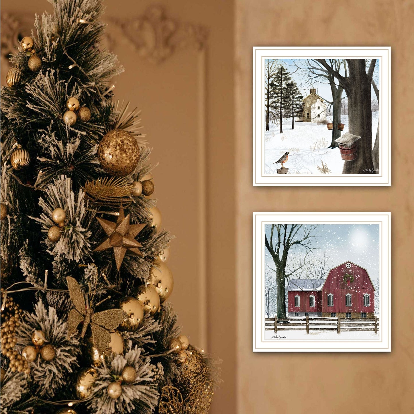 Trendy Decor 4U 2- Piece Vignette A Little Snow, Waiting for Spring White Framed Wall Art for Living Room, Bedroom Wall Art Print for Home Decor by Billy Jacobs