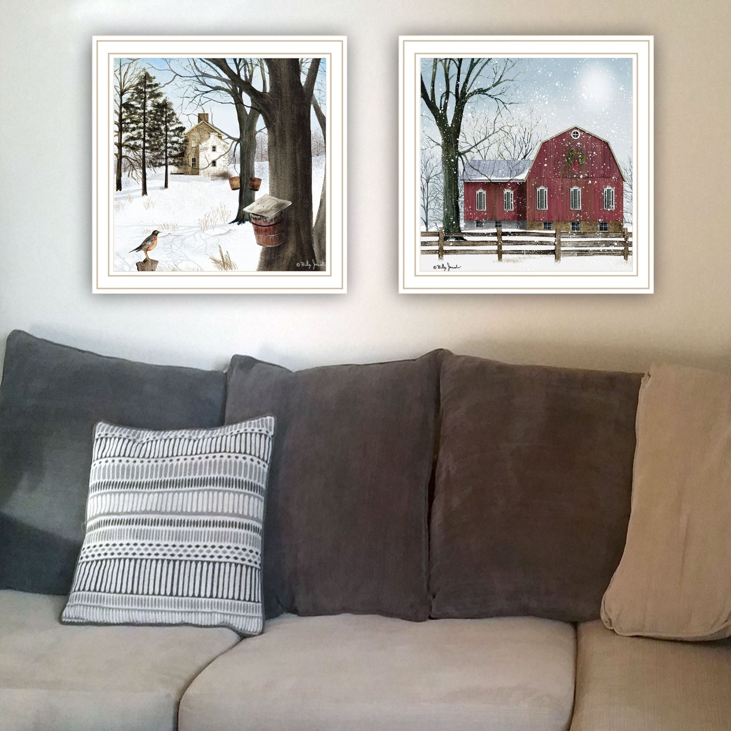 Trendy Decor 4U 2- Piece Vignette A Little Snow, Waiting for Spring White Framed Wall Art for Living Room, Bedroom Wall Art Print for Home Decor by Billy Jacobs