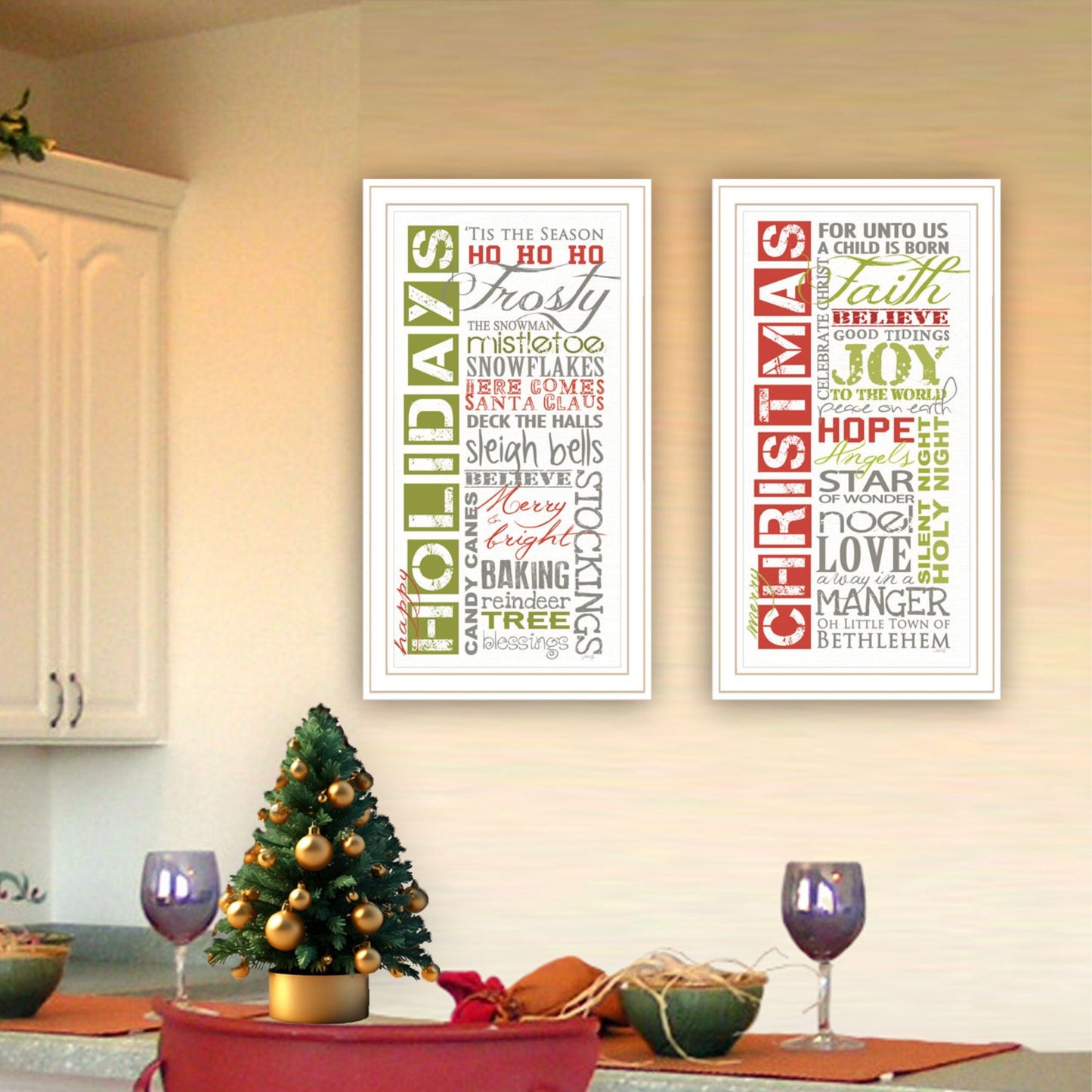 Trendy Decor 4U 2- Piece Vignette Happy Holidays White Framed Wall Art for Living Room, Bedroom Wall Art Print for Home Decor by Marla Rae