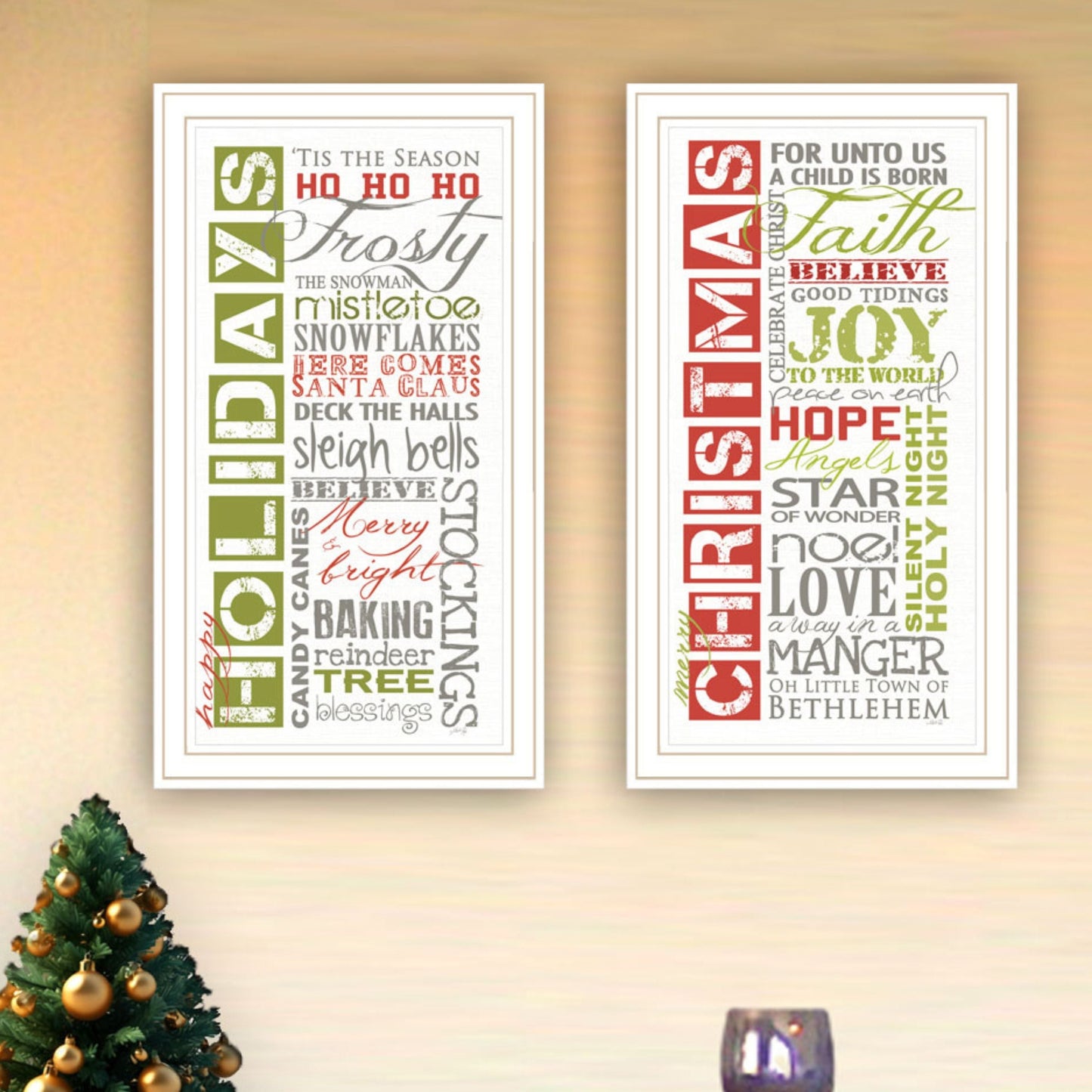 Trendy Decor 4U 2- Piece Vignette Happy Holidays White Framed Wall Art for Living Room, Bedroom Wall Art Print for Home Decor by Marla Rae