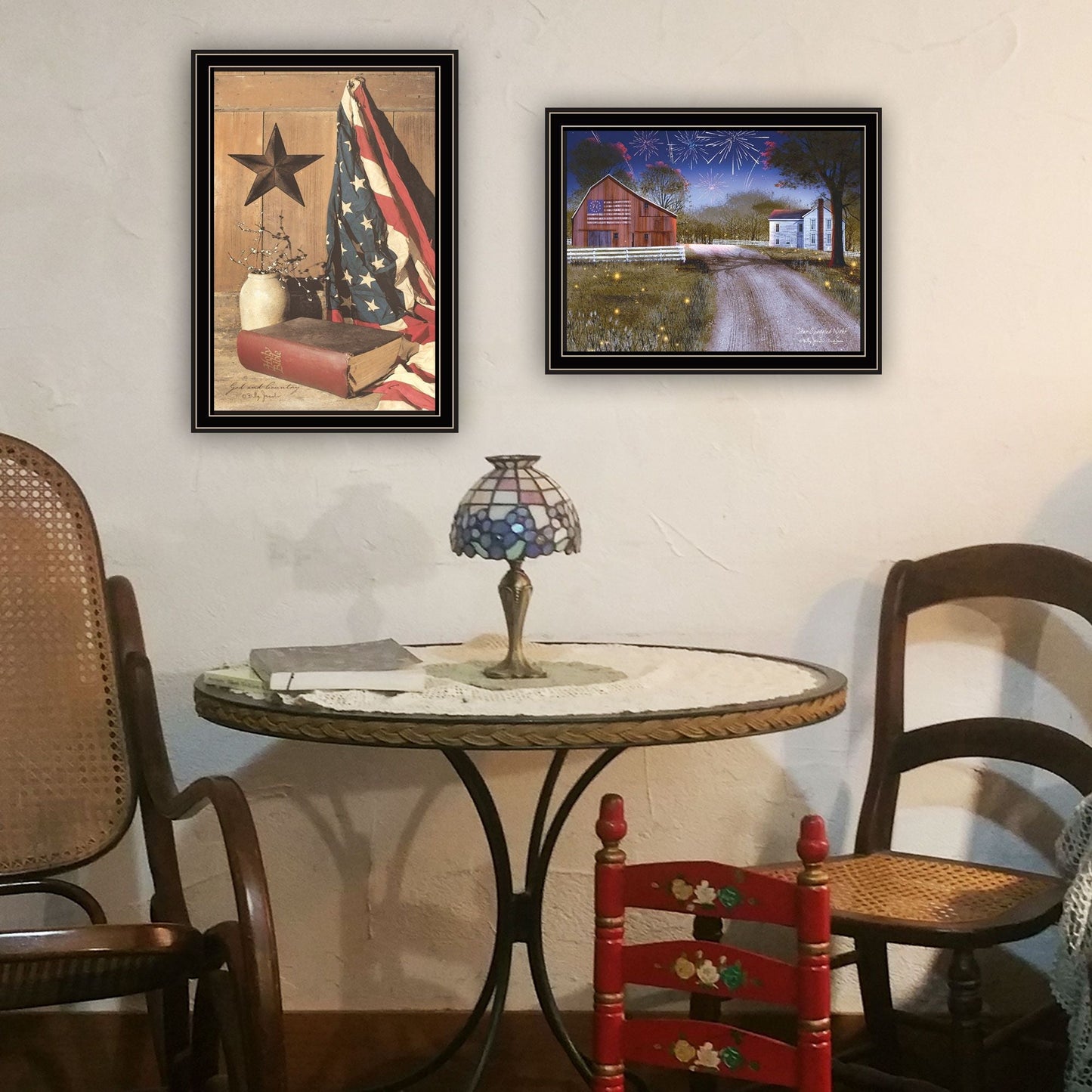Trendy Decor 4U 2- Piece Vignette Star Spangled Night, God & Country Black Framed Wall Art for Living Room, Bedroom Wall Art Print for Home Decor by Billy Jacobs