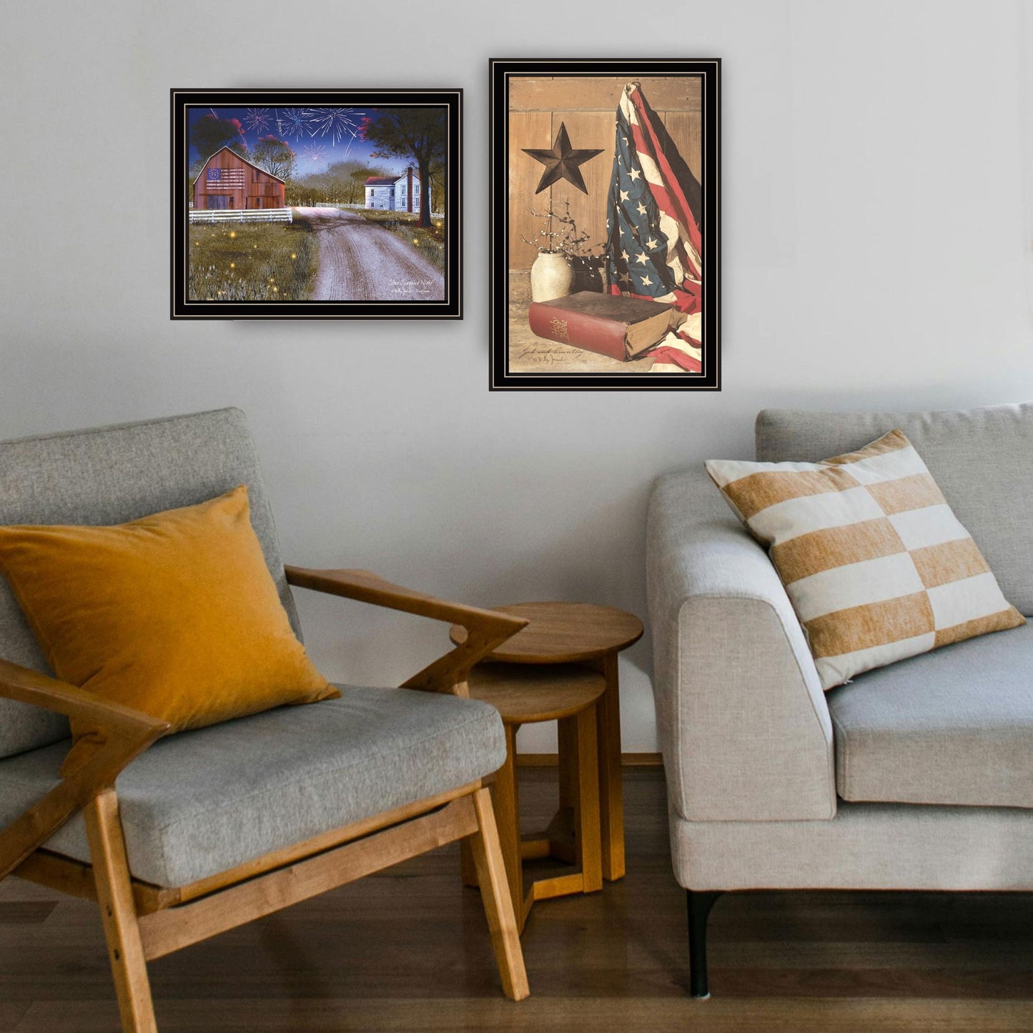 Trendy Decor 4U 2- Piece Vignette Star Spangled Night, God & Country Black Framed Wall Art for Living Room, Bedroom Wall Art Print for Home Decor by Billy Jacobs