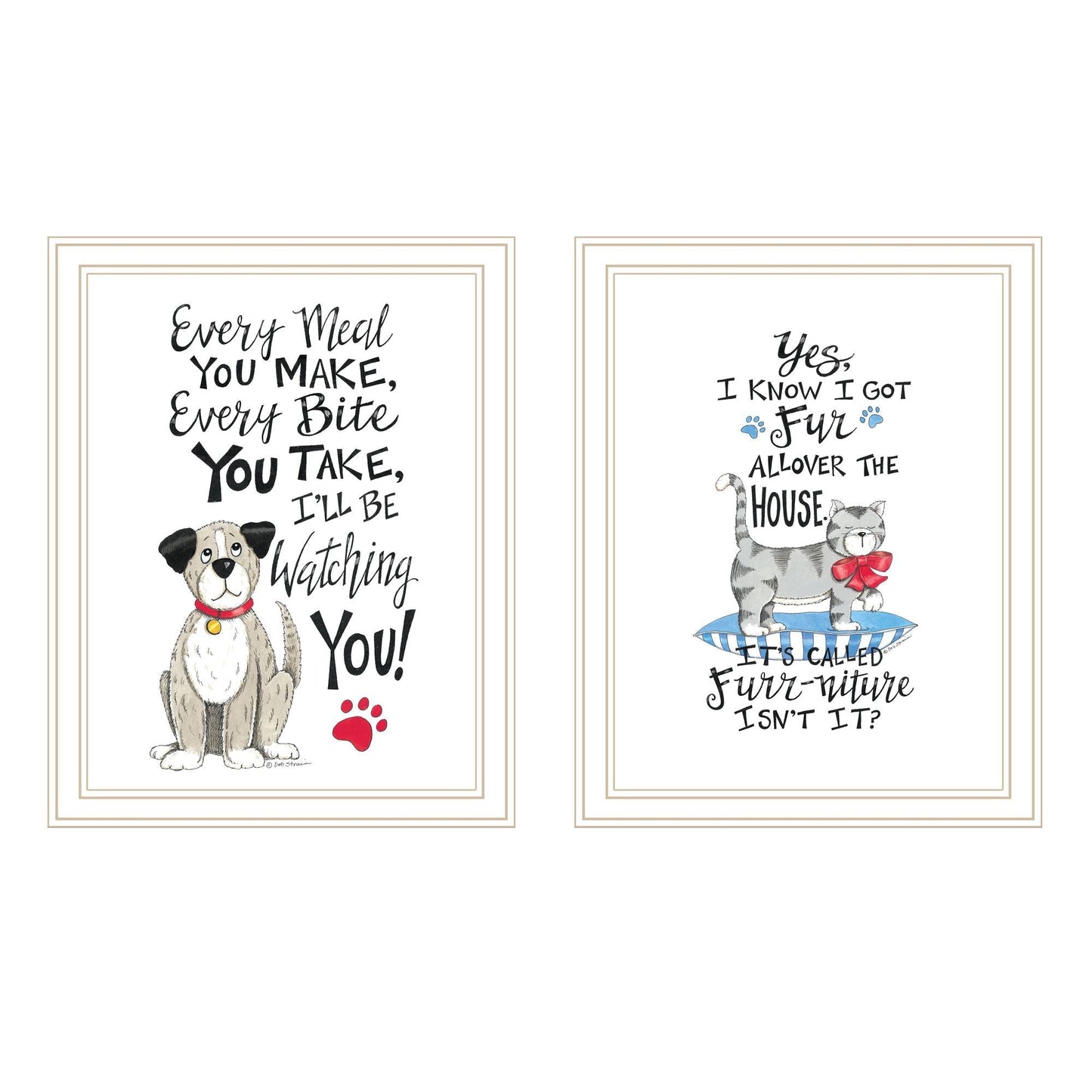 Trendy Decor 4U 2- Piece Vignette It's Called Furr-niture Isn't It? White Framed Wall Art for Living Room, Bedroom Wall Art Print for Home Decor by Deb Strain