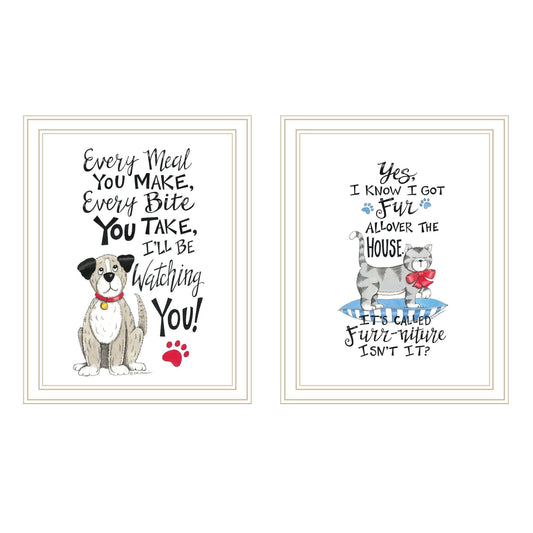 Trendy Decor 4U 2- Piece Vignette It's Called Furr-niture Isn't It? White Framed Wall Art for Living Room, Bedroom Wall Art Print for Home Decor by Deb Strain